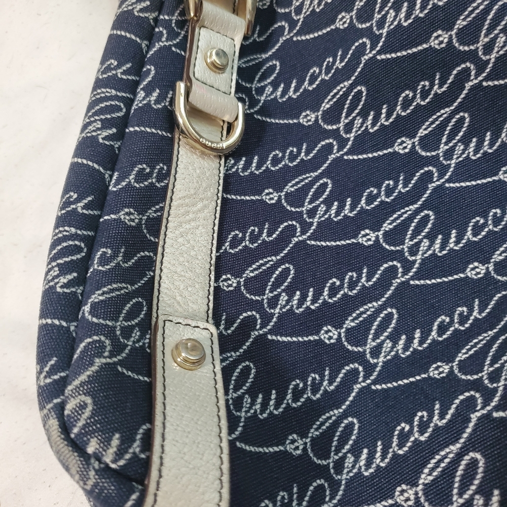 GUCCI RARE BAG VINTAGE NAVY PURSE WHITE LEATHER - Picture 14 of 16